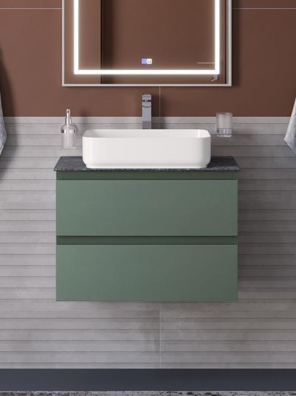 Тумба с раковиной BelBagno Kraft 70 подвесная, матовая еловая, столешница kep-70-grn, раковина BB1304