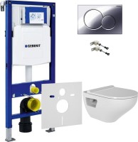 Комплект Унитаз подвесной Bien Ion безободковый + Крепления Geberit Duofix 111.815.00.1 к стене + Звукоизоляция + Кнопка Sigma 01 115.770.21.5 хром + Инсталляция UP 320 111.300.00.5