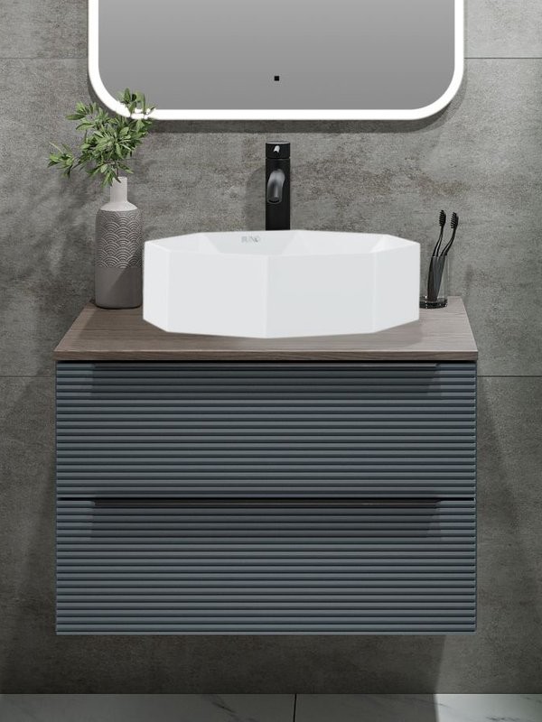 Тумба под раковину со столешницей Runo Орлеан 60 подвесная, зеленая, дуб натуральный