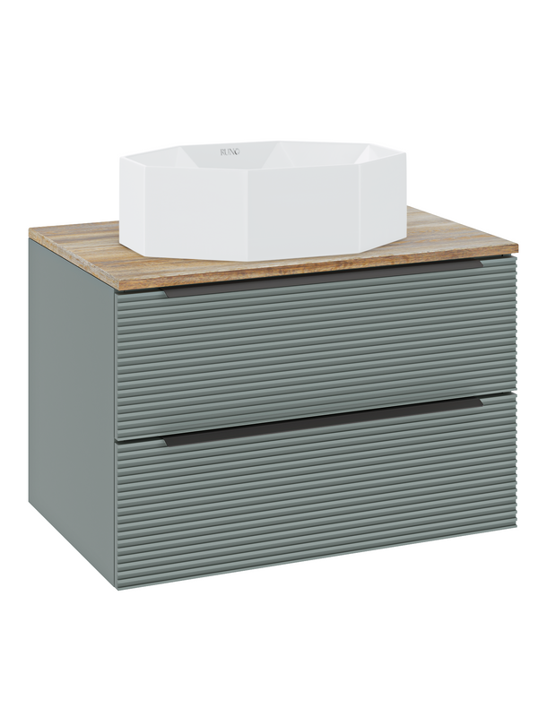 Тумба под раковину со столешницей Runo Орлеан 60 подвесная, зеленая, дуб натуральный