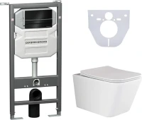 Комплект Унитаз подвесной Ceramicanova Metric CN3007 с микролифтом, безободковый + Иинсталляции Envision CN1002B + Кнопка Flat, черная матовая