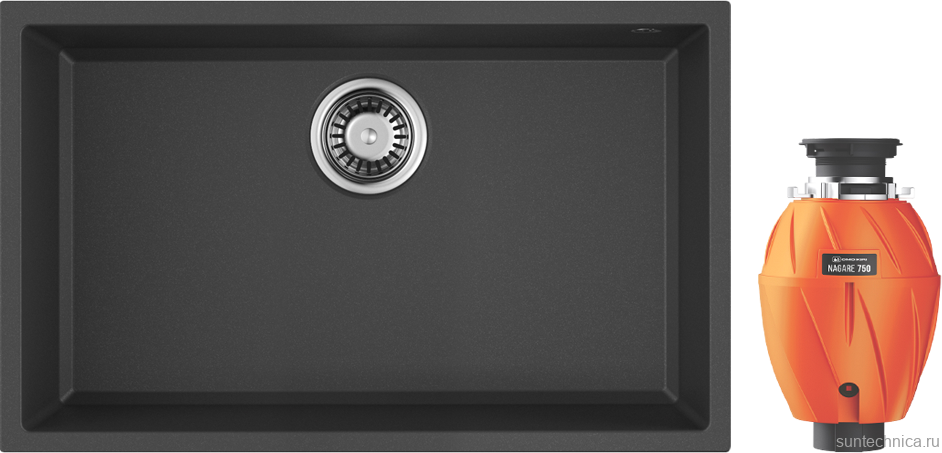 Комплект Мойка Omoikiri Tedori 66-U черная + Измельчитель Nagare 750