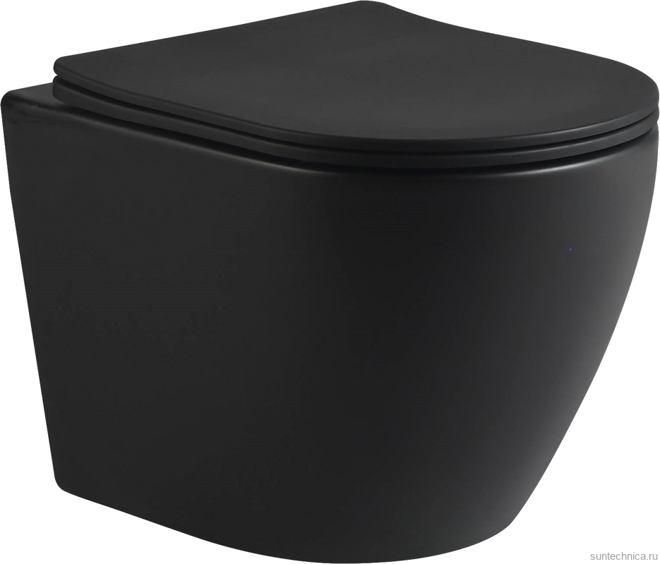 Комплект Унитаз подвесной SantiLine SL-5025MB безободковый, с микролифтом, система смыва Tornado + Инсталляция SantiLine SL-03 с черной кнопкой смыва