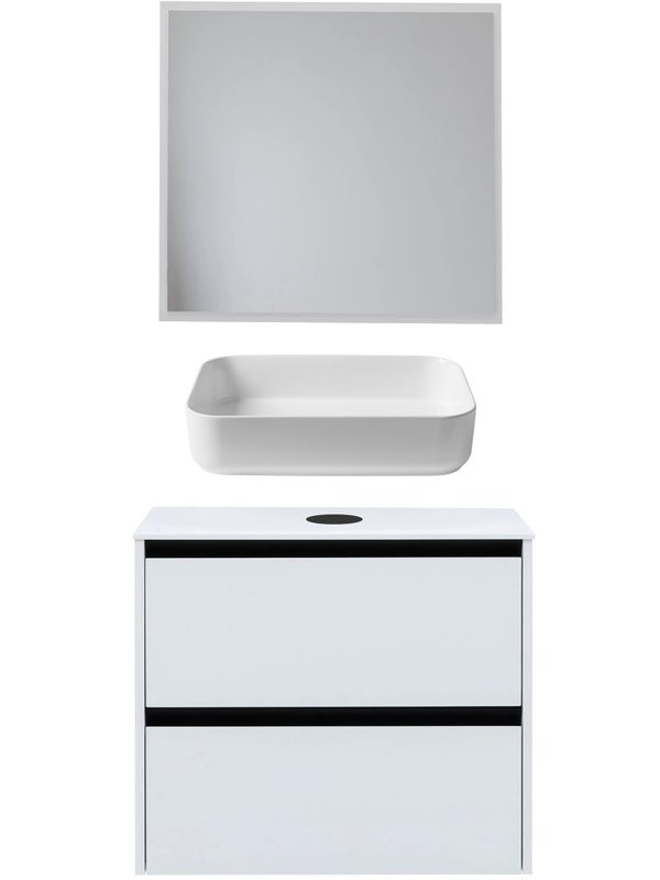 Мебель для ванной комнаты Allen Brau Activity 80 с подсветкой, матовый белый, черный браш, столешница белая, раковина Fantasy Quad 50, белая