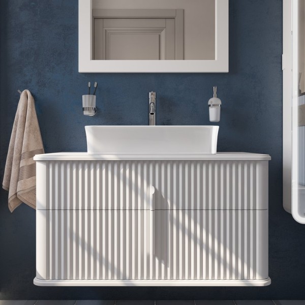 Тумба с раковиной STWORKI Молде 95 белая, со столешницей, раковина BOCCHI Sottile белая глянцевая