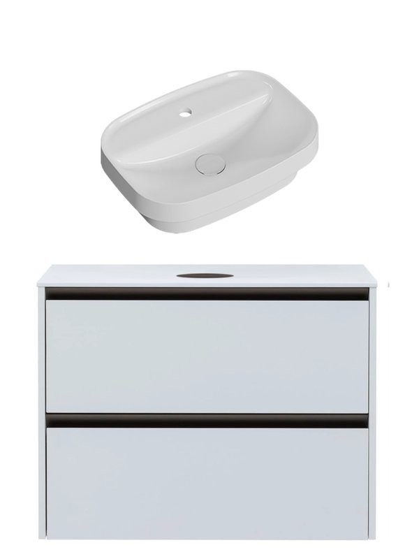Тумба с раковиной Allen Brau Activity 90 с подсветкой, матовый белый, олива браш, столешница белая, раковина Fantasy Sphere 55x40, белая