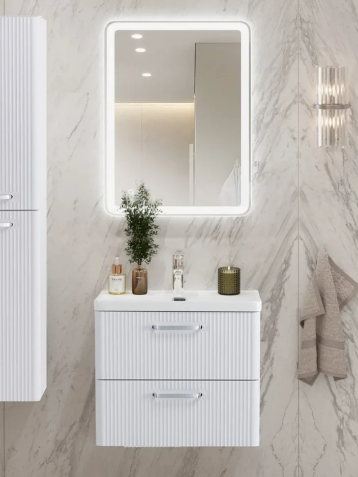 Тумба с раковиной BelBagno Due 50 ручки хром полированный, bianco lucido