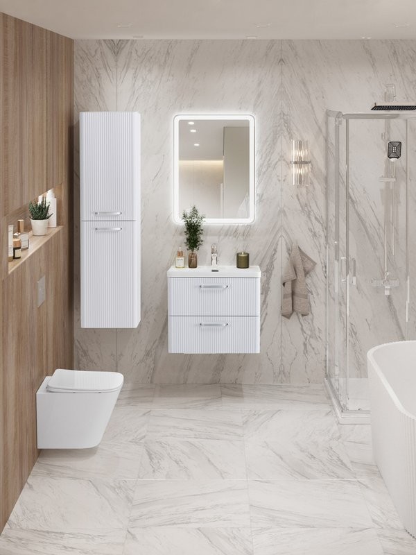 Тумба с раковиной BelBagno Due 50 ручки хром полированный, bianco lucido