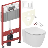 Комплект Унитаз подвесной Ideal Standard Connect AquaBlade E047901 + Крышка E772401 с микролифтом + Инсталляция TECE Base 9400413 4 в 1 с кнопкой смыва