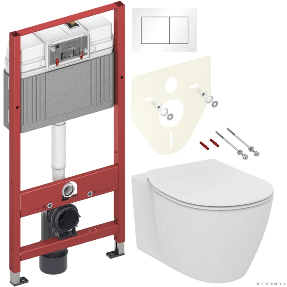 Комплект Унитаз подвесной Ideal Standard Connect AquaBlade E047901 + Крышка E772401 с микролифтом + Инсталляция TECE Base 9400413 4 в 1 с кнопкой смыва