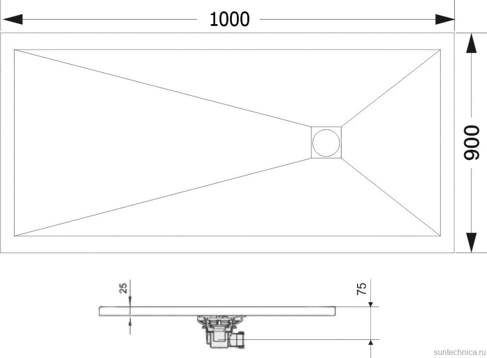 Поддон для душа RGW Stone Tray ST-0109W 90х100 с сифоном