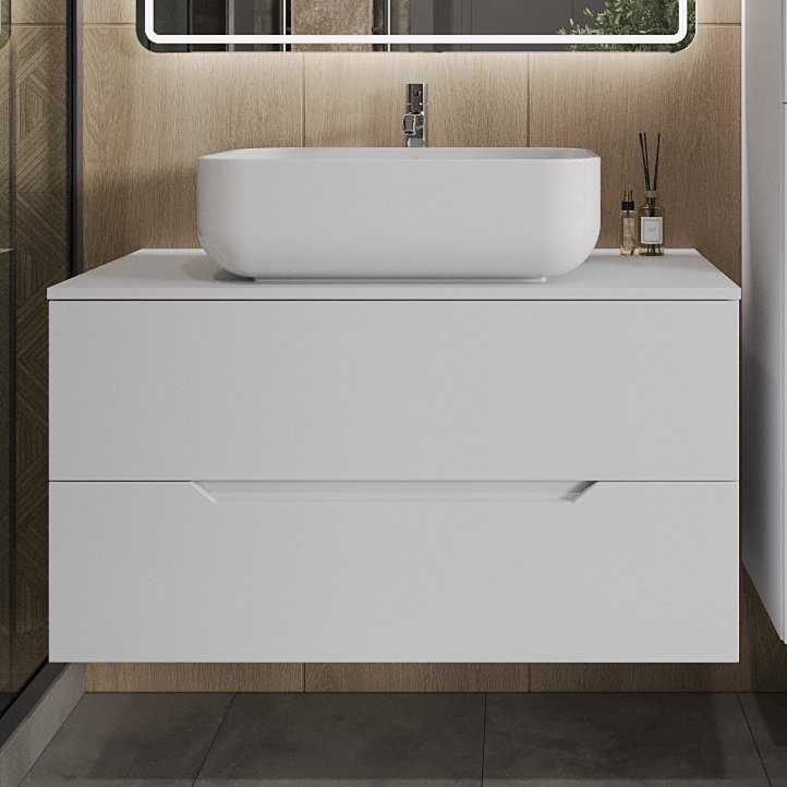 Тумба с раковиной Orange Line 100 подвесная, 2 ящика, матовая белая с раковиной B03-600W