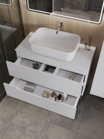 Тумба с раковиной Orange Line 100 подвесная, 2 ящика, матовая белая с раковиной B03-600W