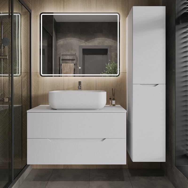 Тумба с раковиной Orange Line 100 подвесная, 2 ящика, матовая белая с раковиной B03-600W