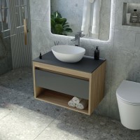 Тумба с раковиной Teymi Ritta 65 дуб эврика, матовый графит, раковина Lori 40