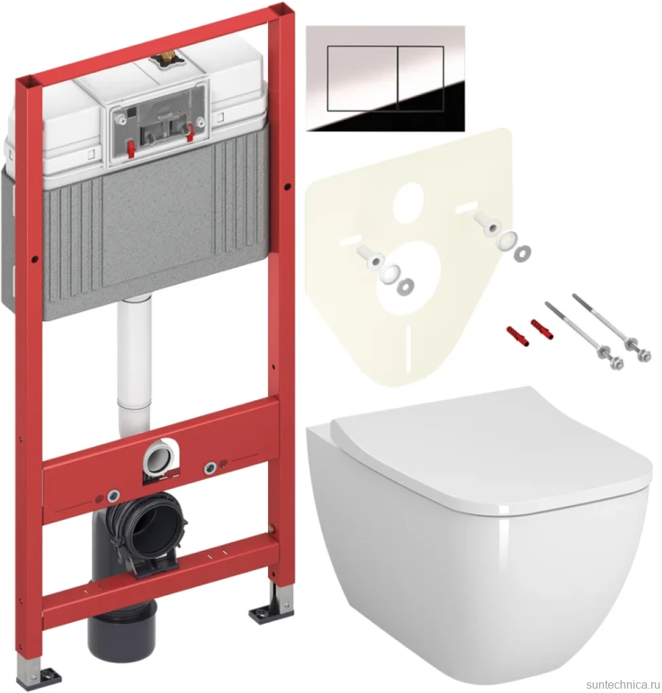 Комплект Унитаз подвесной VitrA Shift 7742B003-0075 белый глянцевый + Крышка Integra Square 191-003-009 с микролифтом + Инсталляция TECE Now 9400412 4 в 1 с кнопкой смыва