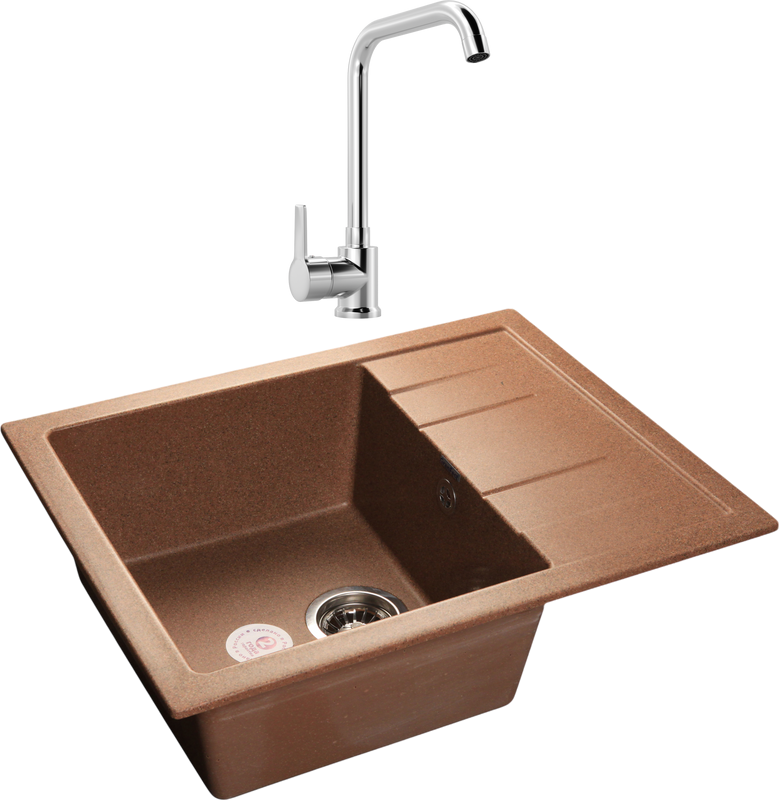 Комплект Мойка GranFest Quadro GR Q-650 L терракот + Смеситель MEGA Ege MG-PL10 хром