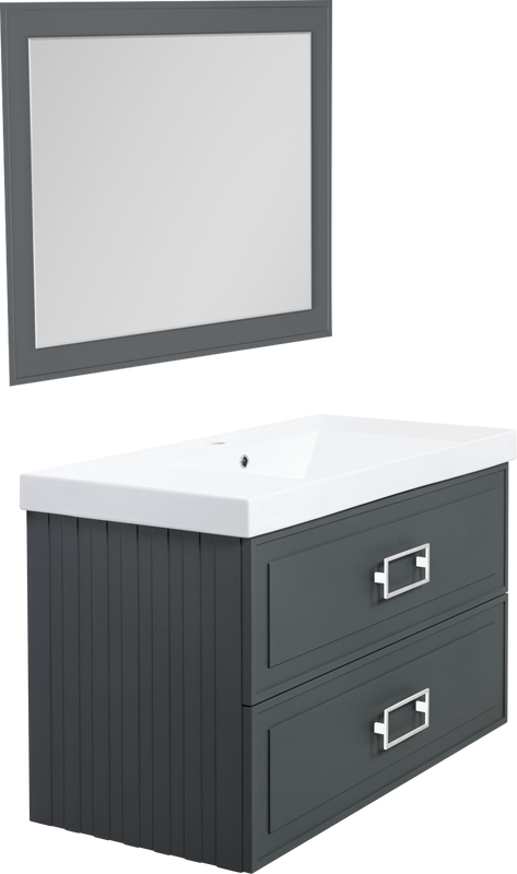 Мебель для ванной комнаты La Fenice Cubo Twin 100 серая, ручки белые