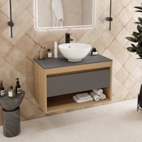 Тумба с раковиной Teymi Ritta 85 дуб эврика, матовый графит, раковина Lina kuppi D40