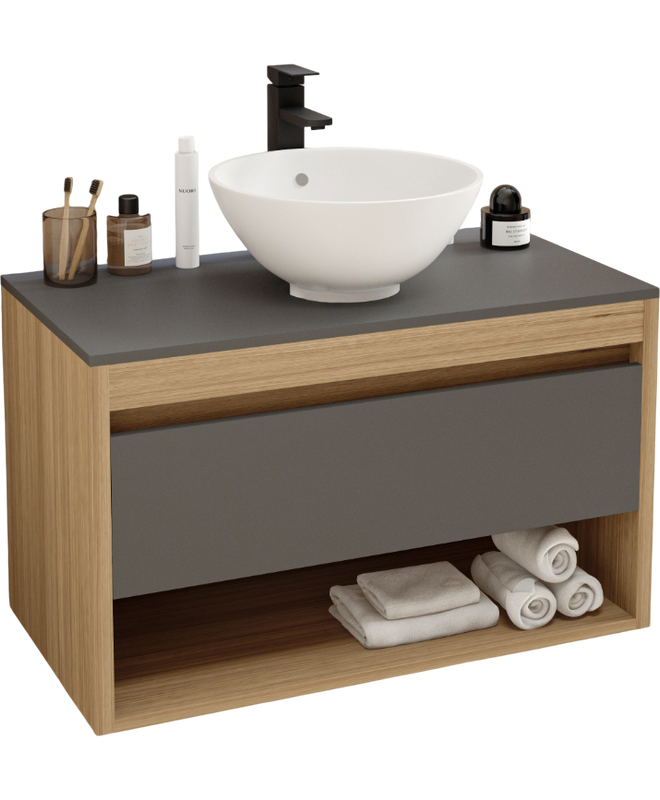 Тумба с раковиной Teymi Ritta 85 дуб эврика, матовый графит, раковина Lina kuppi D40