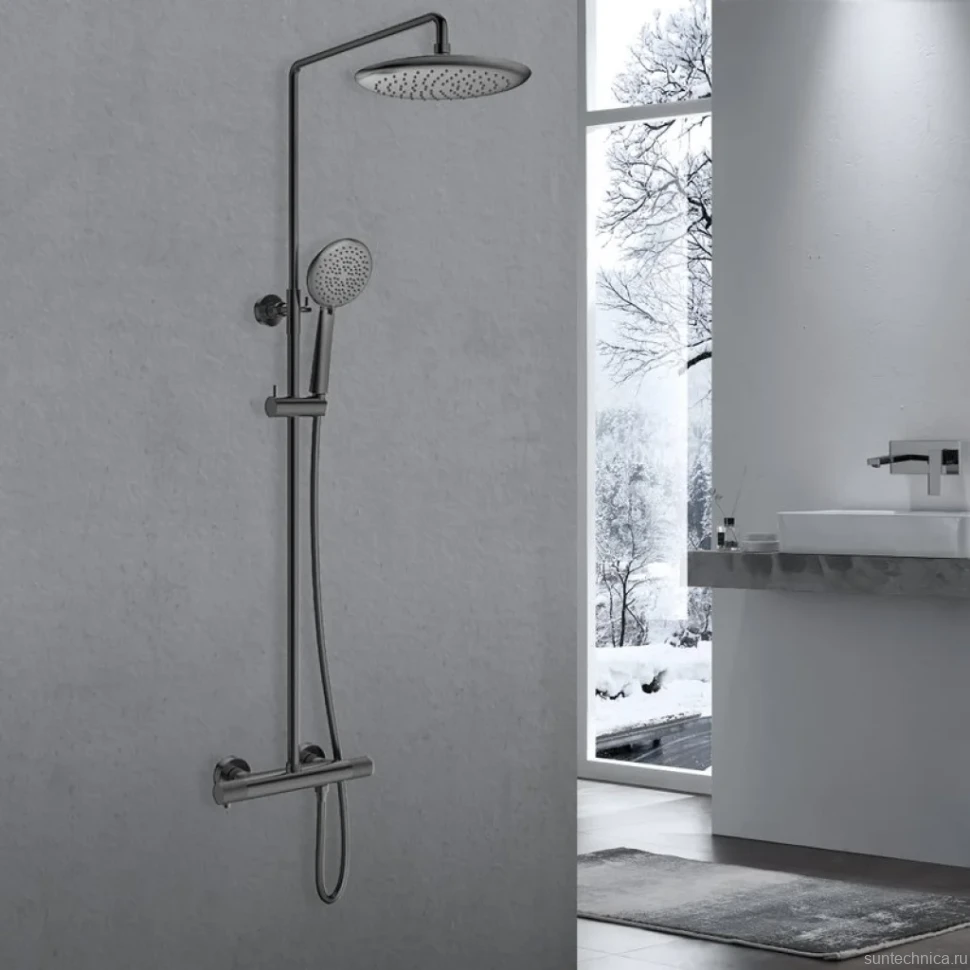 Душевая стойка Vincea Desire VSFS-1D0TGM с термостатом, вороненая сталь