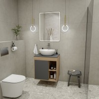 Тумба с раковиной Teymi Nura 60 дуб эврика, матовый графит, раковина Lori 40