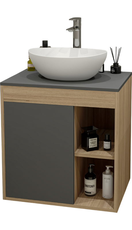Тумба с раковиной Teymi Nura 60 дуб эврика, матовый графит, раковина Lori 40