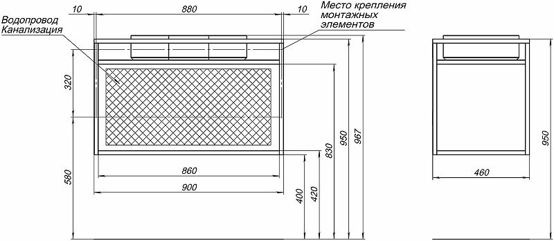 Консоль с раковиной Allen Brau Liberty 90 подвесная, медь браш, столешница графит