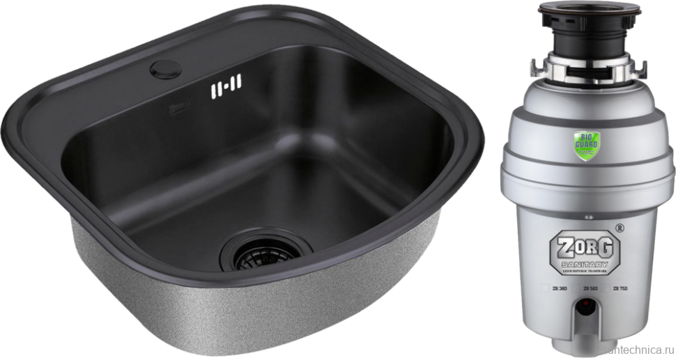 Комплект Мойка Zorg Inox PVD SZR 4749 GRAFIT графит + Измельчитель Inox D