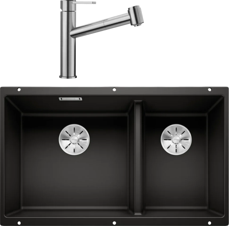 Комплект Мойка Blanco Subline 430/270-U черная + Смеситель Ambis-S 523119