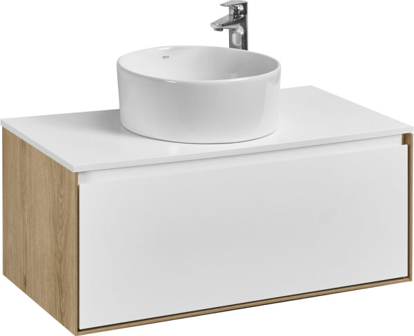Тумба с раковиной AQUATON Либерти 90 со столешницей белый глянец, раковина Mila 40