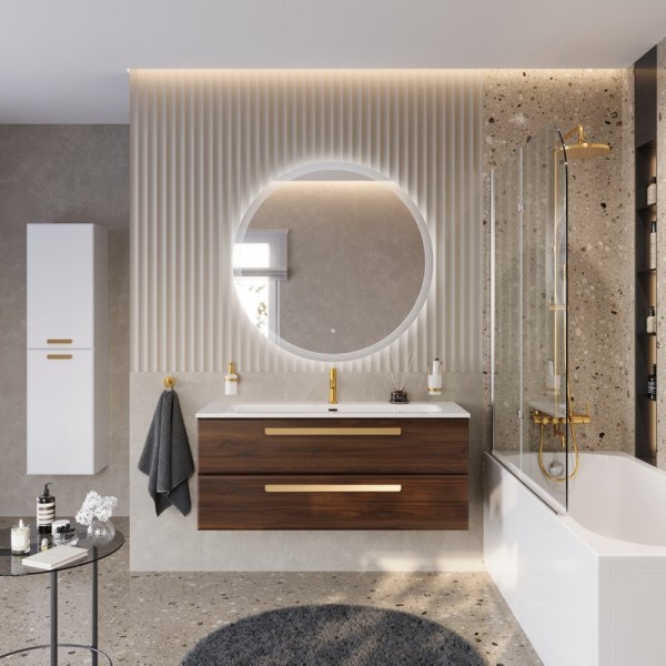 Мебель для ванной комнаты Cezares Eco Cer-N 120 орех шоколад софт, раковина Eco 120, ручки сатиновое золото