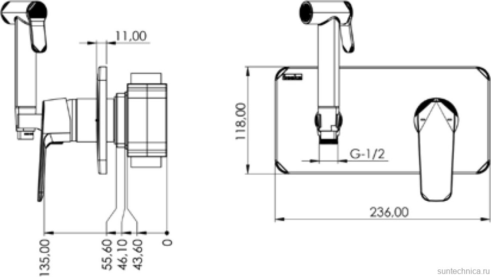 Гигиенический душ Teska Alia BTK6600 со смесителем, С ВНУТРЕННЕЙ ЧАСТЬЮ, хром
