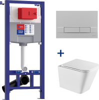 Комплект Lemark Florex 100123425 безободковый, с микролифтом, кнопка смыва матовый хром