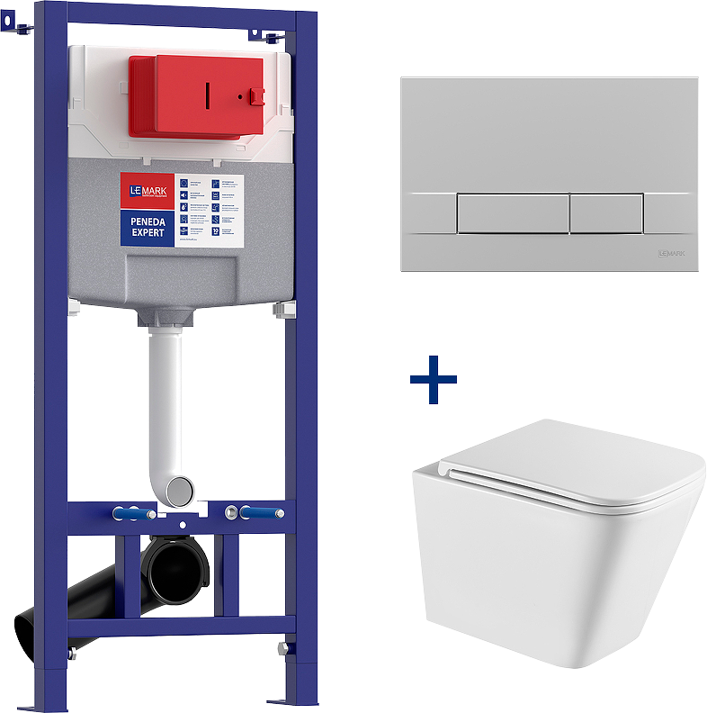 Комплект Lemark Florex 100123425 безободковый, с микролифтом, кнопка смыва матовый хром