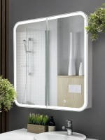 Зеркало-шкаф Alavann Cosmetic Light трюмо 80x80 с приближением, с подсветкой, глянцевый белый