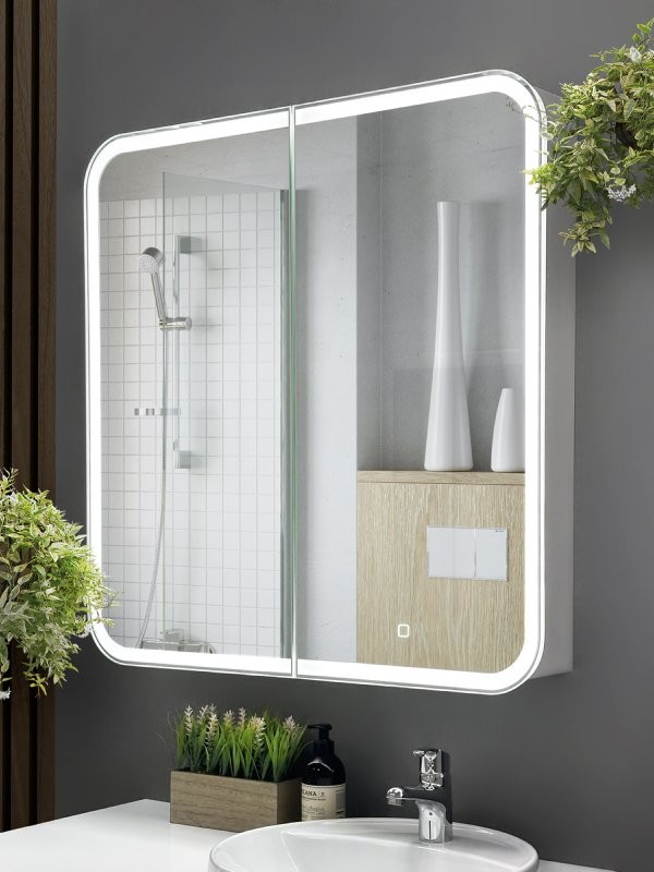 Зеркало-шкаф Alavann Cosmetic Light трюмо 80x80 с приближением, с подсветкой, глянцевый белый