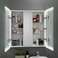 Зеркало-шкаф Alavann Cosmetic Light трюмо 80x80 с приближением, с подсветкой, глянцевый белый