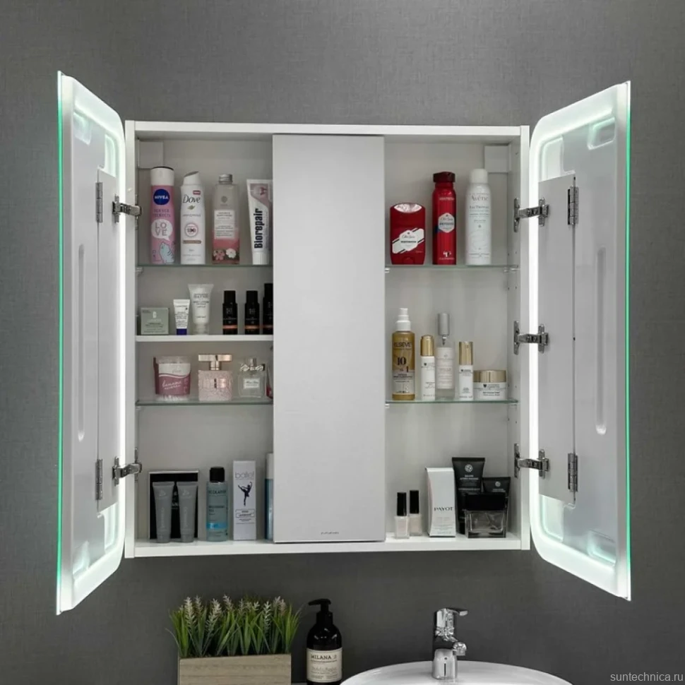 Зеркало-шкаф Alavann Cosmetic Light трюмо 80x80 с приближением, с подсветкой, глянцевый белый