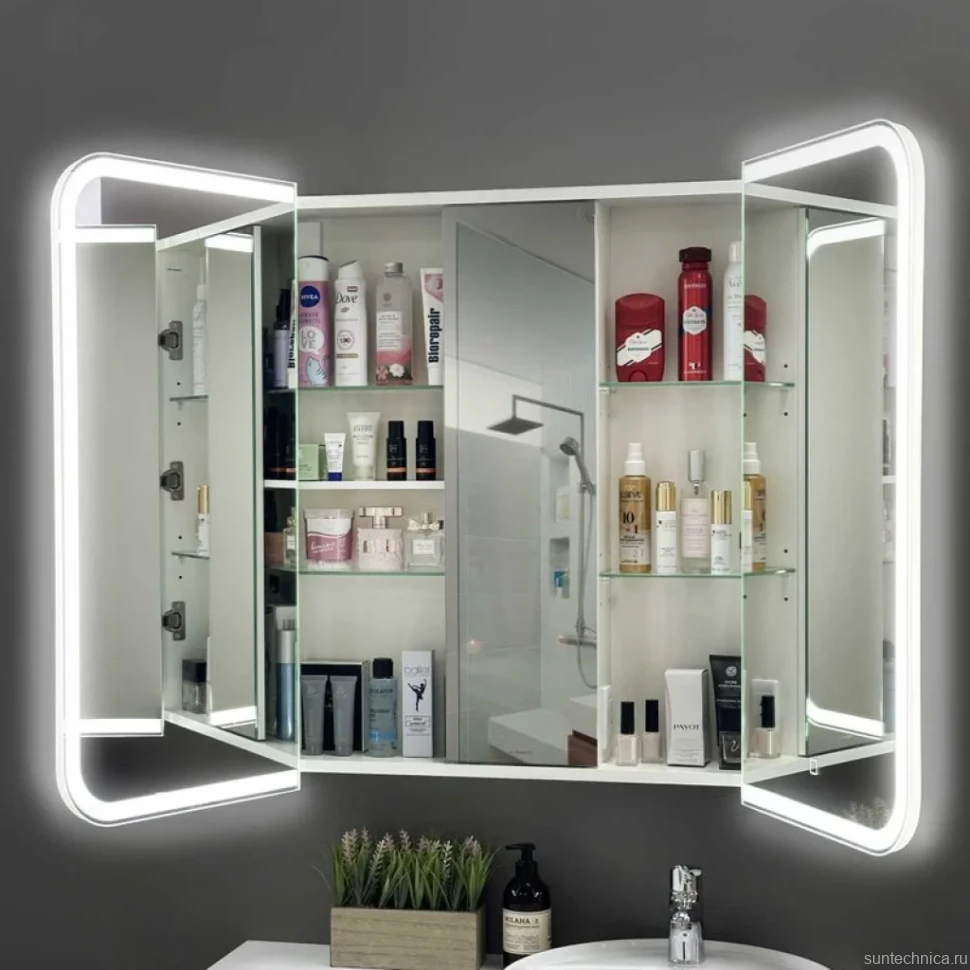 Зеркало-шкаф Alavann Cosmetic Light трюмо 80x80 с приближением, с подсветкой, глянцевый белый