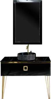 Мебель для ванной Armadi Art Lucido 100 черная глянцевая, раковина 817-B, ножки золото