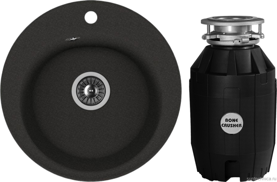 Комплект Мойка Florentina Никосия черный + Измельчитель Bone Crusher BC 810-AS