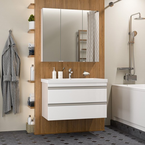 Мебель для ванной комнаты Misty Ингрид 90 подвесная, белая эмаль