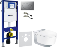 Комплект Умный унитаз Geberit AquaClean Mera Comfort 146.214.21.1 с системой удаления запахов, глянцевый хром + Крепления Duofix 111.815.00.1 к стене + Звукоизоляция + Инсталляция UP 320 111.300.00.5 + Кнопка Sigma 01 115.770.JQ.5 лакированная, матовый хр