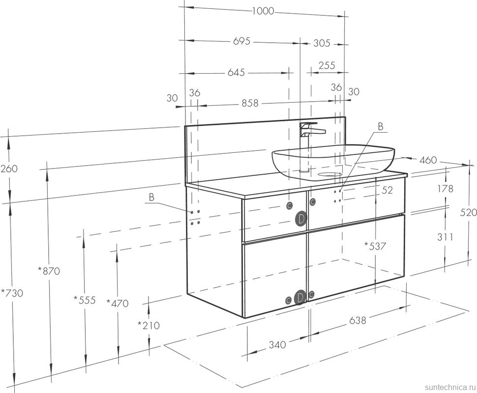 Тумба с раковиной AQUATON Мишель 100 дуб эндгрейн, раковина AQUATON Mila 40