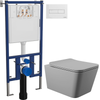 Комплект Унитаз подвесной Aqueduto Macio MAC0130 безободковый, с микролифтом, серый матовый + Инсталляция DIWO + Кнопка 7320 белая