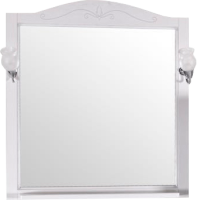 Зеркало ASB-Woodline Салерно 80 белое, патина серебро, с полкой и подсветкой