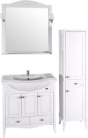 Зеркало ASB-Woodline Салерно 80 белое, патина серебро, с полкой и подсветкой