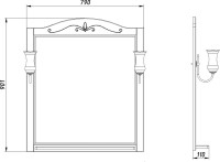 Зеркало ASB-Woodline Салерно 80 белое, патина серебро, с полкой и подсветкой
