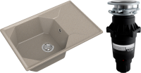 Комплект Мойка GranFest Unique GF-U-740L песочная + Измельчитель Bone Crusher BC 810-SL Slim Line